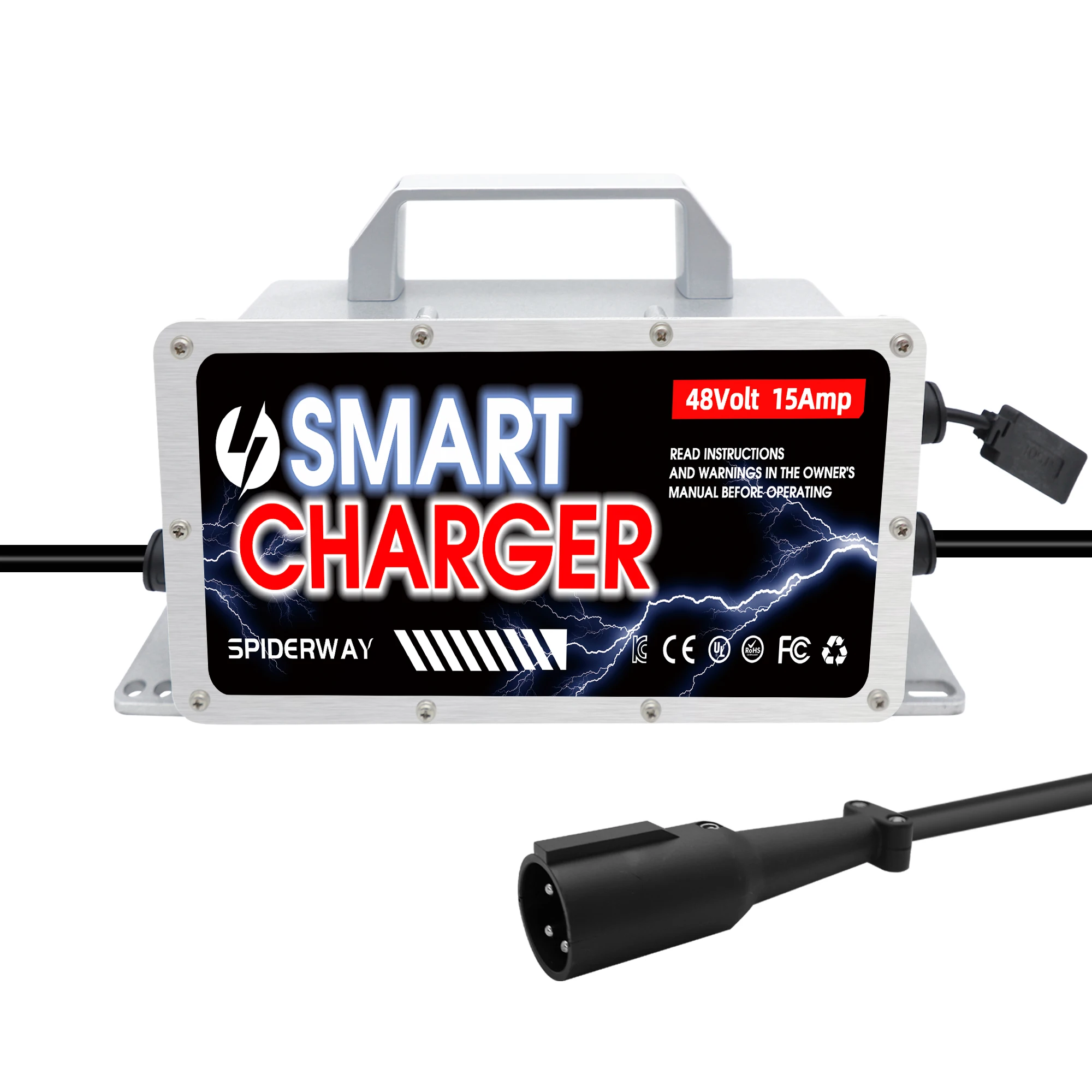 15 AMP 48 Volt Golf Carts Battery Charger for Club Car 3-Pin Round Plug,for Lead Acid Battery