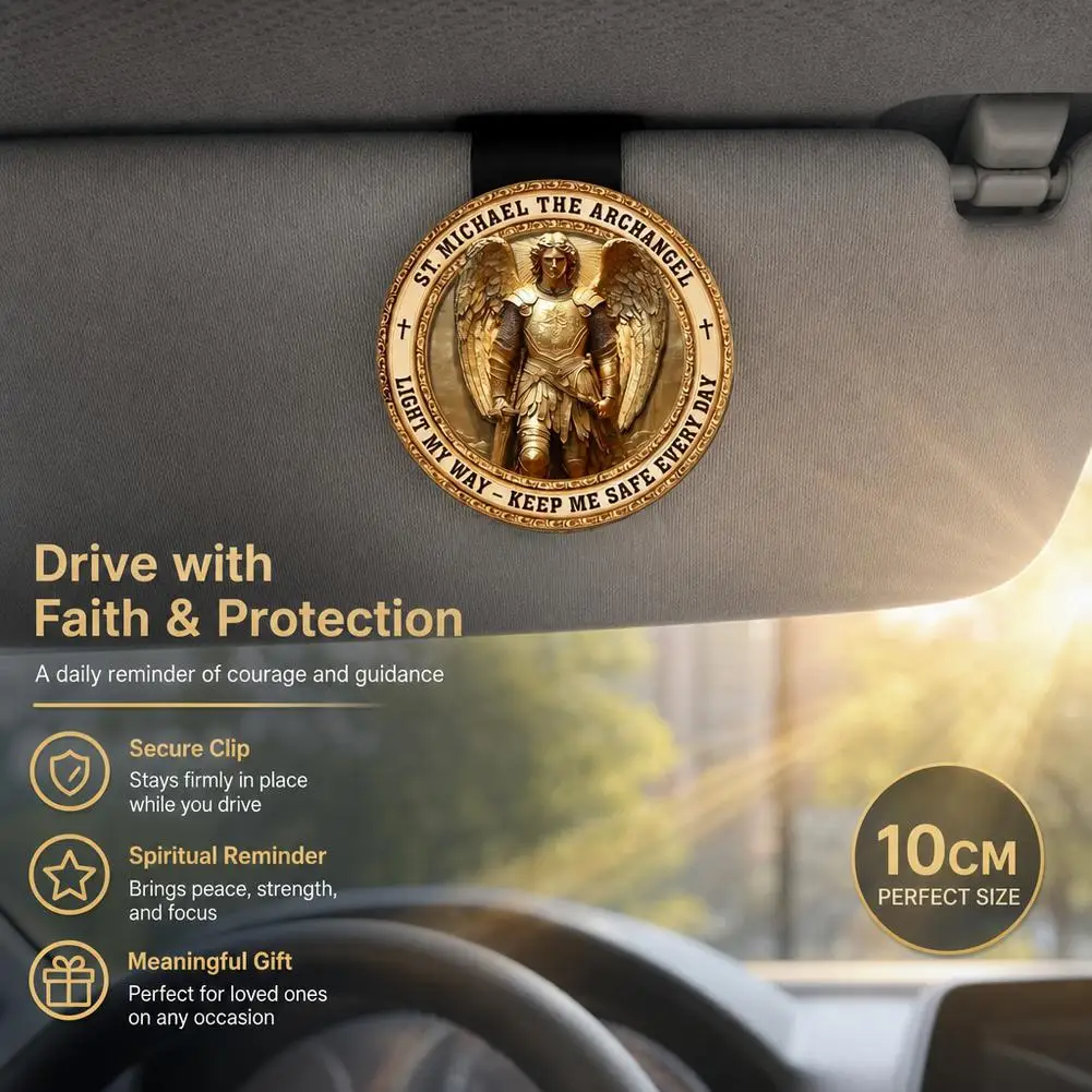 Archangel Michael Heaven's Guardian-Car Visor Clip Religious Protection for Driver, Clip-on Medal Car Interior Decoration