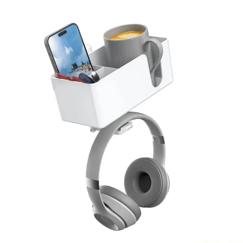 QX2E Space Saving 360 Rotating Headphone Mount And Detachable Pen Holder Organizers