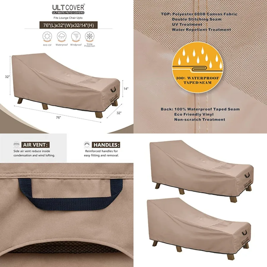

Waterproof Patio Lounge Chair Cover Heavy Duty Outdoor Chaise Lounge Covers 2 Pack