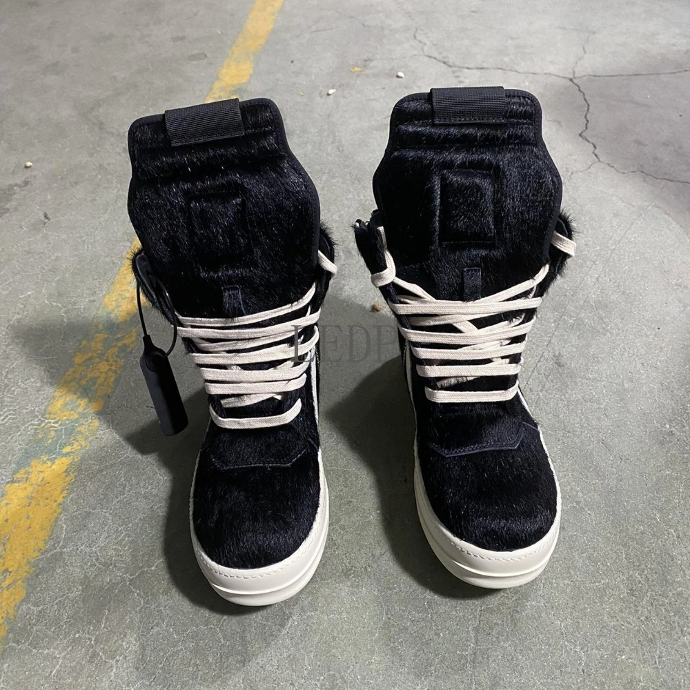 

Brand Retro Style Fashion Black Horsehair Sneakers Casual Shoes Men High Quality Designer Ankle Boots Women Luxury Flat Sneakers