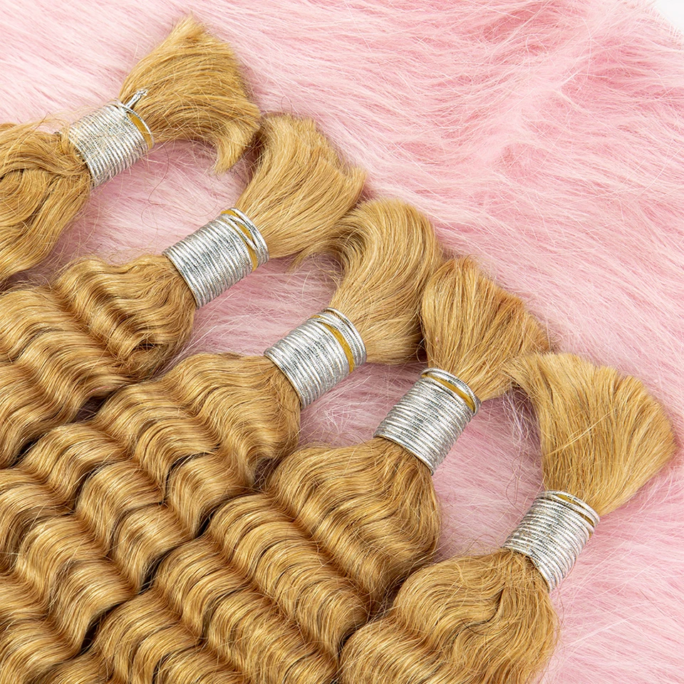 28 In #27 Color Deep Wave Bulk Human Hair for Braiding No Weft Virgin Hair Curly Human Braiding Hair Extensions for Boho Braids