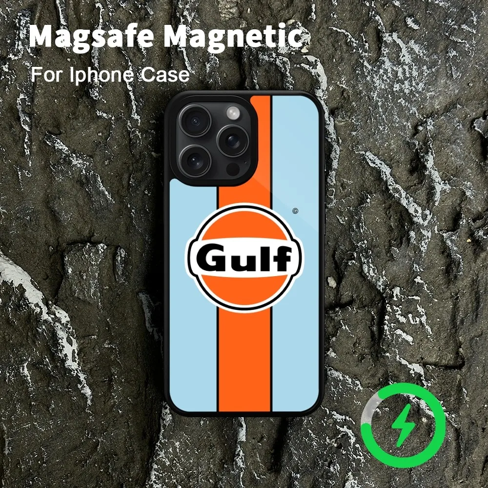 Gulf Racing Car Phone Case For iPhone 15 14 13 12 11 Pro Max Plus Magsafe Magnetic Wireless Charging Cover