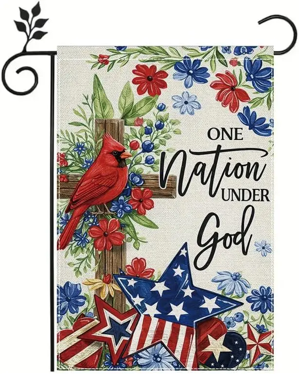 Christian Patriotic Garden Flag One Nation Under God Outdoor Garden Flag Cross Cardinal Floral Double Sided Durable Polyeste kkz