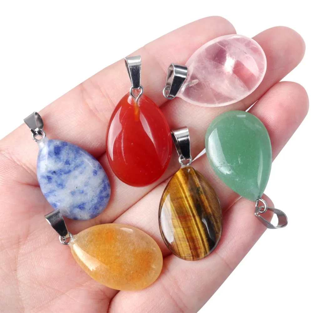 1PC Radom WaterDrop Shape Pendant 24x16mm Natural Crystal Aventurine TigerEye Quartz Gemstone Jewelry ﻿Bracelet Earring Necklace