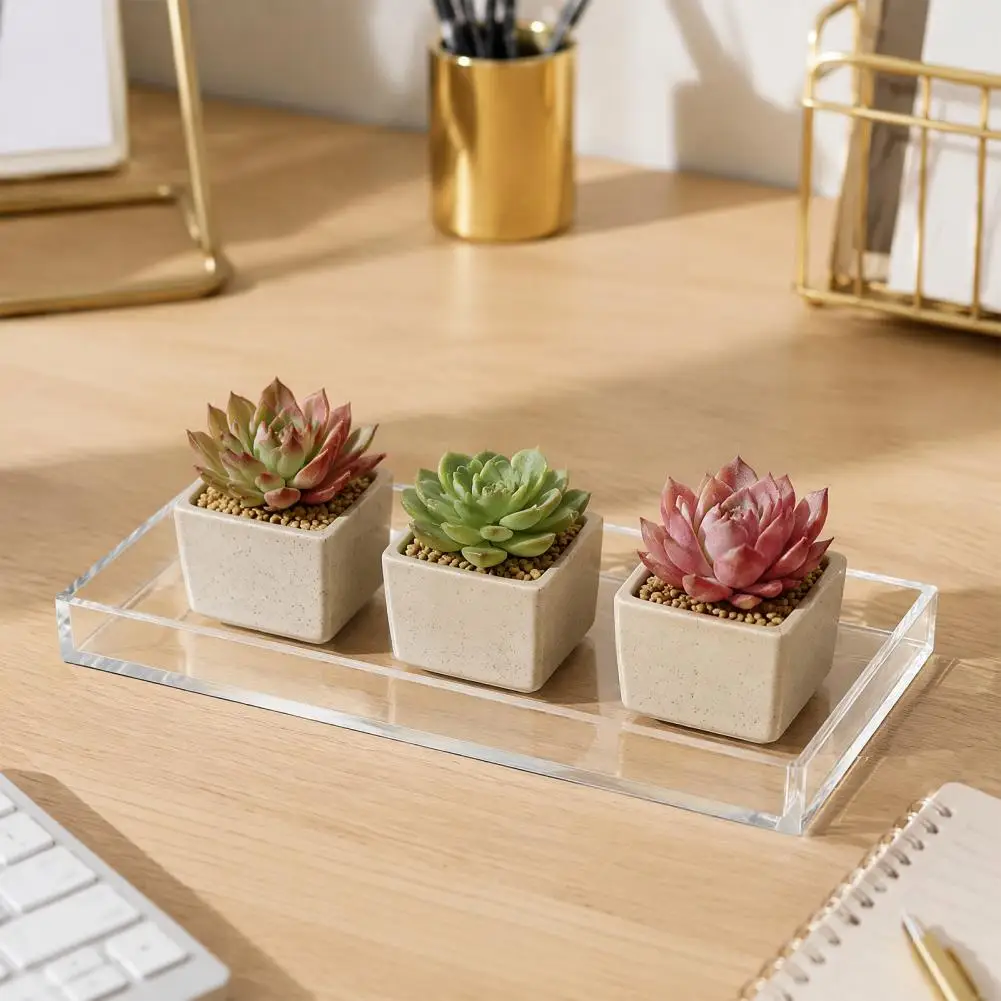 Clear Acrylic Decorative Tray Elegant Rectangle Display Tray for Table Center Kitchen and Luxury Home Decor