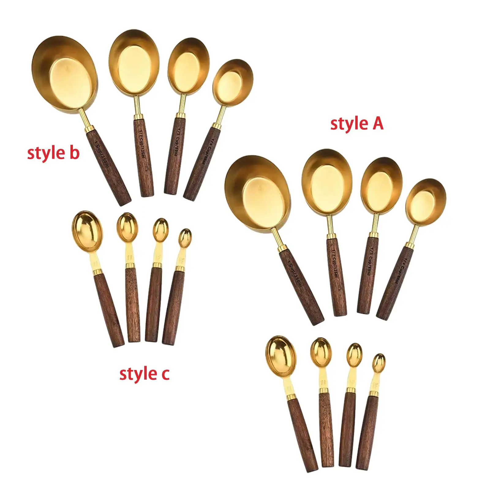 

Measuring Cups and Spoons Set Easy to Clean Measuring Tool Wooden Handle Measuring Cups for Food Nuts Milk Cooking Water