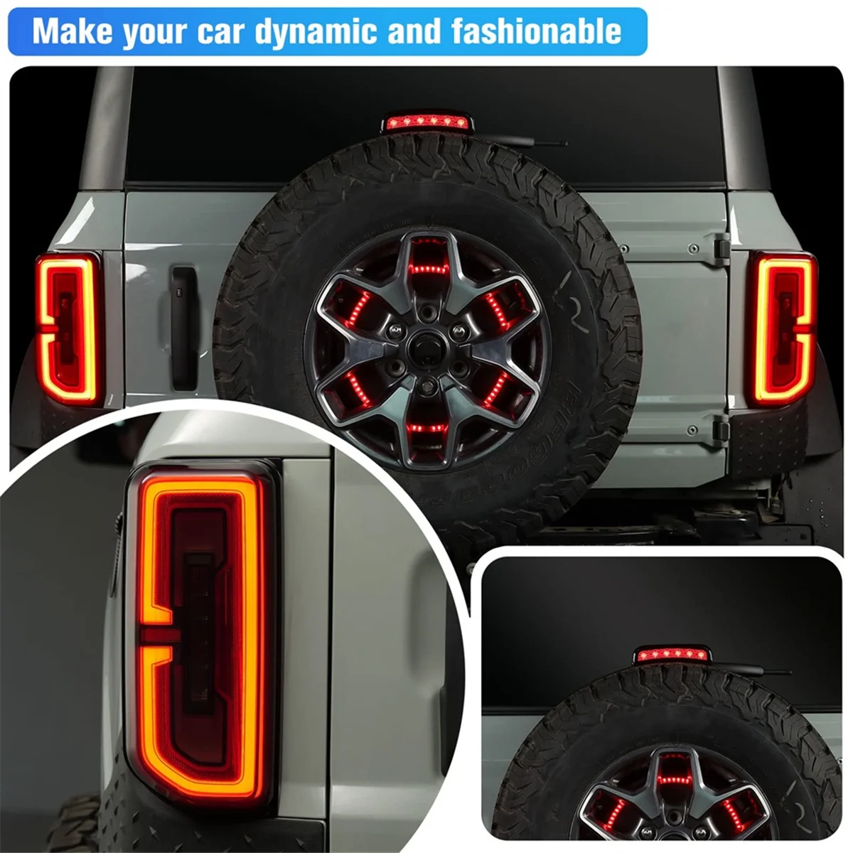 Smoked Tail Light Cover & 3Rd Brake Light Cover Guards for Ford Bronco 2021-2023 Exterior Accessories