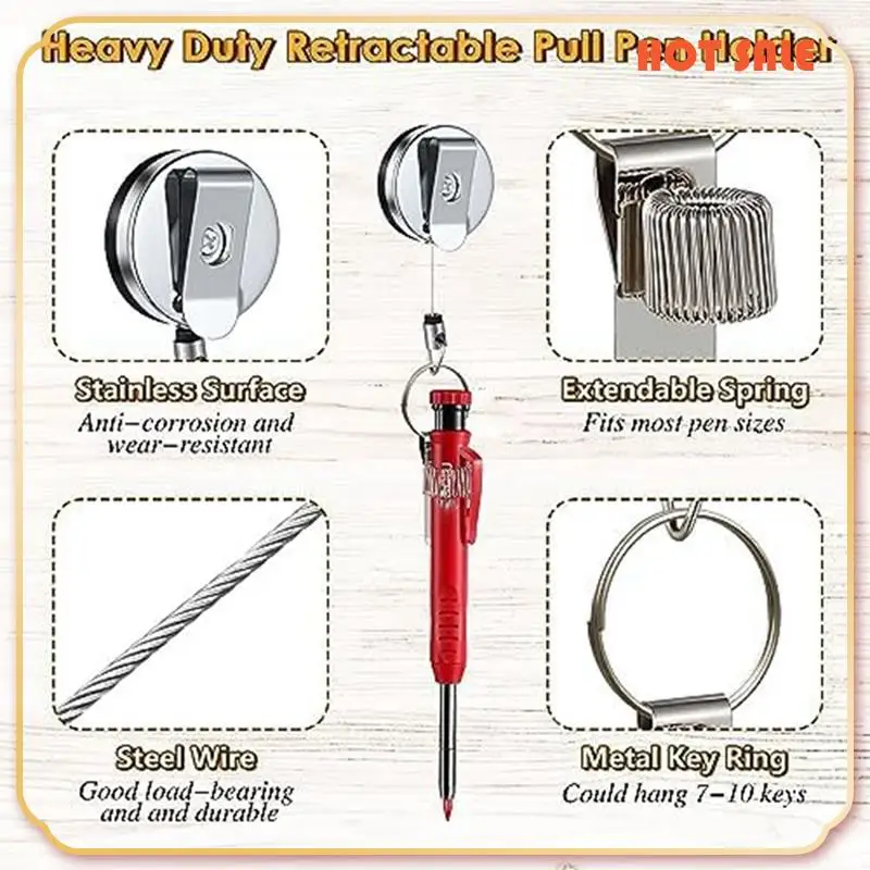 

1Set Woodworking Pencil With Retractable Holder Deep Hole Marking Structure Pencil Holder Metal ,For Woodworking