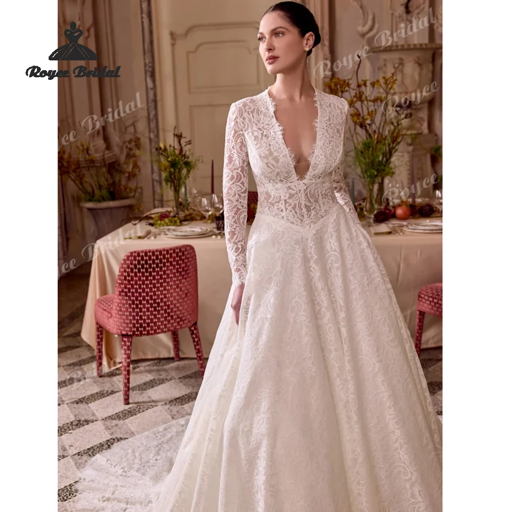 Allover Lace A Line Wedding Dresses 2026 Plunging V Neck Basque Waist Beach Bridal Gown Customized vestido de novia
