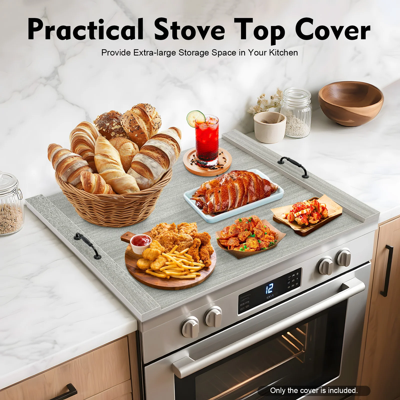 

Classic Stylish Counter Space Top Cover, Multifunction Rectangle Decorative Tray for Kitchen, Stove Top Cover 30*22*1.4inch