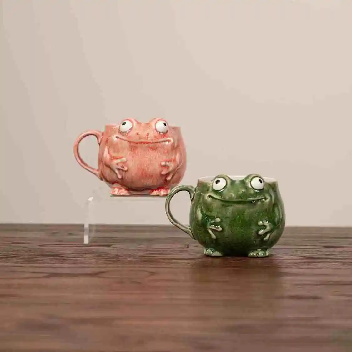 Mug à café en céramique amusant en forme de grenouille avec poignée et cuillère, mug en porcelaine de dessin animé, tasse à lait pour le petit-déjeuner