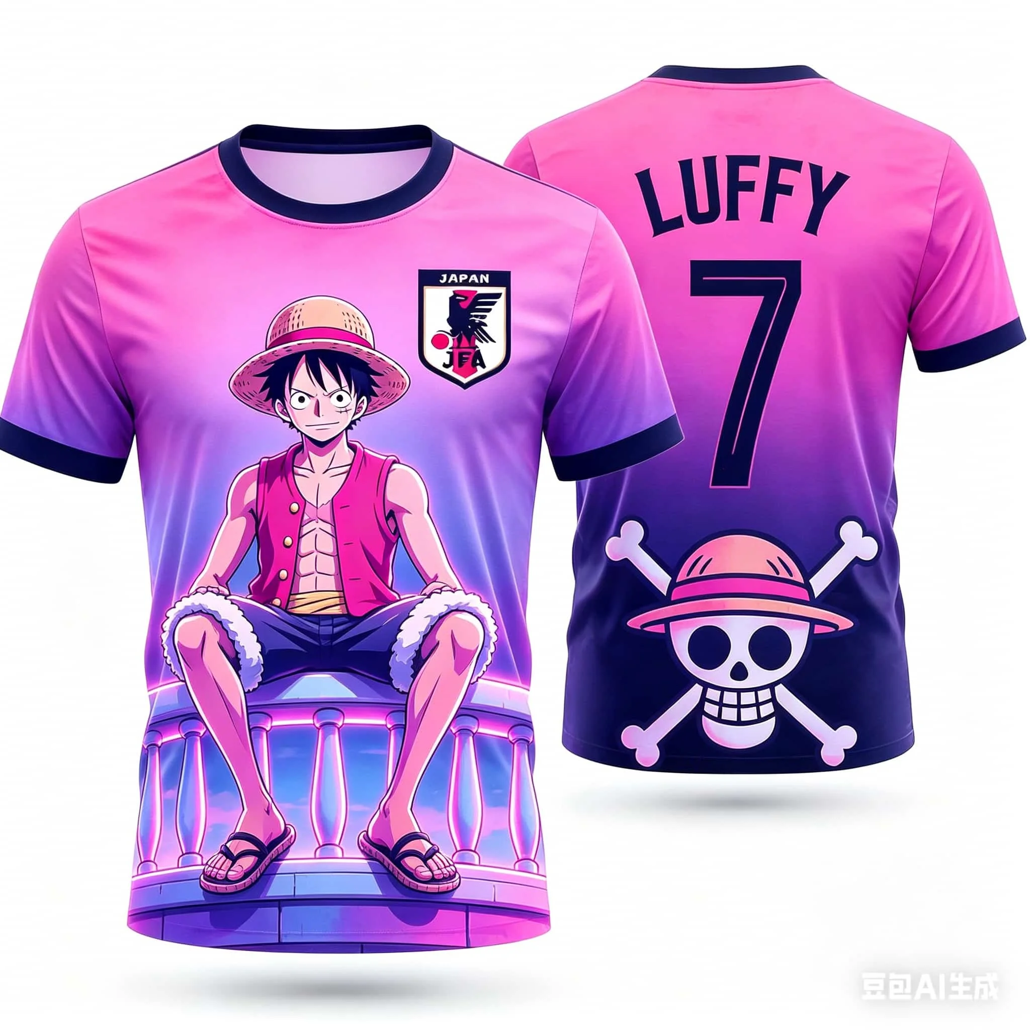 2026 Japan One Piece Luffy Fußballtrikot T-Shirt Fußball-Spezialtrikot für Erwachsene Herren Schnelltrocknendes Sweatshirt Familien-Set