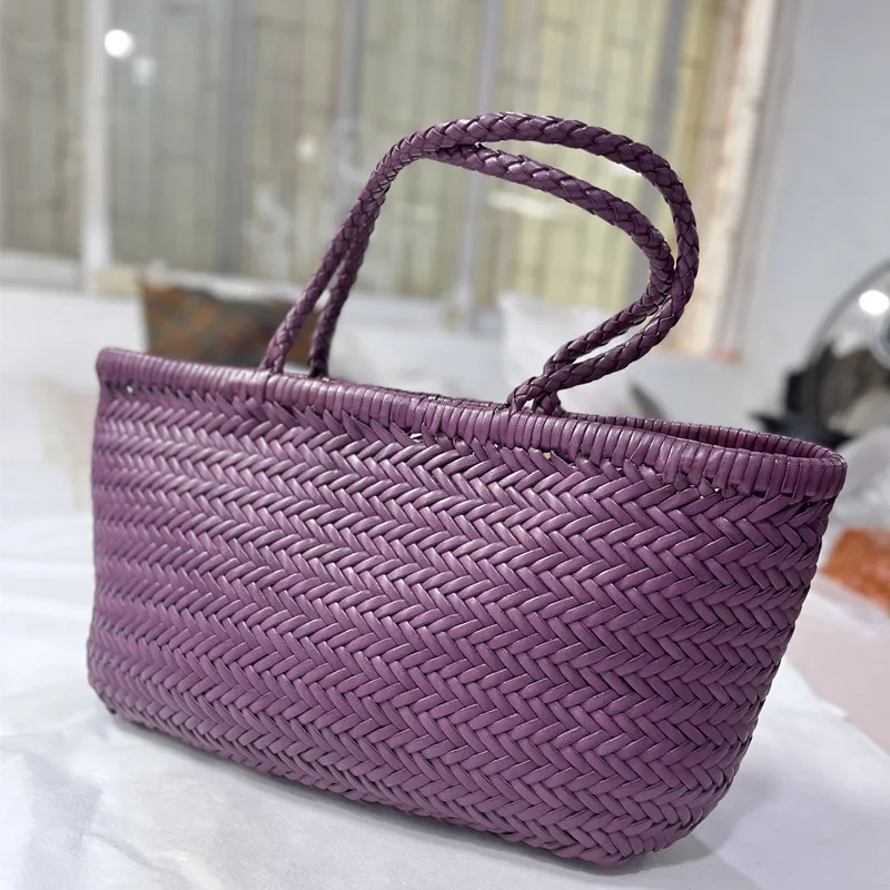 Handmade cowhide woven tote bag for women, shoulder bag, large capacity vegetable basket bag Brand Casual Shopping Shoulder Bag