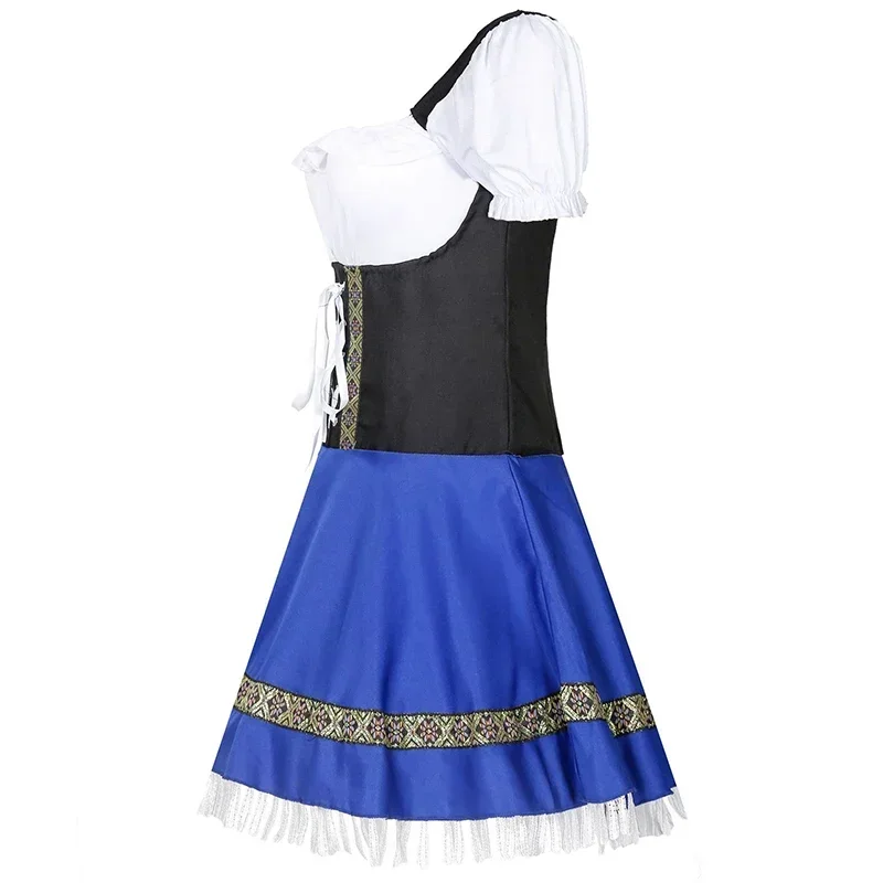 

Woman Bavarian German Wench Waitress Serving Maid Costume Blue Sexy Women Oktoberfest Dress Ladies S-3XL Beer Girl Fancy Dress