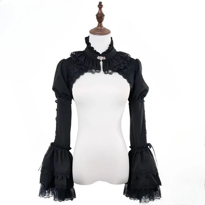 

Готическая винтажная шаль с длинным рукавом, топы в средневековом стиле, женские повседневные субкультурные уличные футболки в стиле панк, ретро, осенняя шикарная одежда