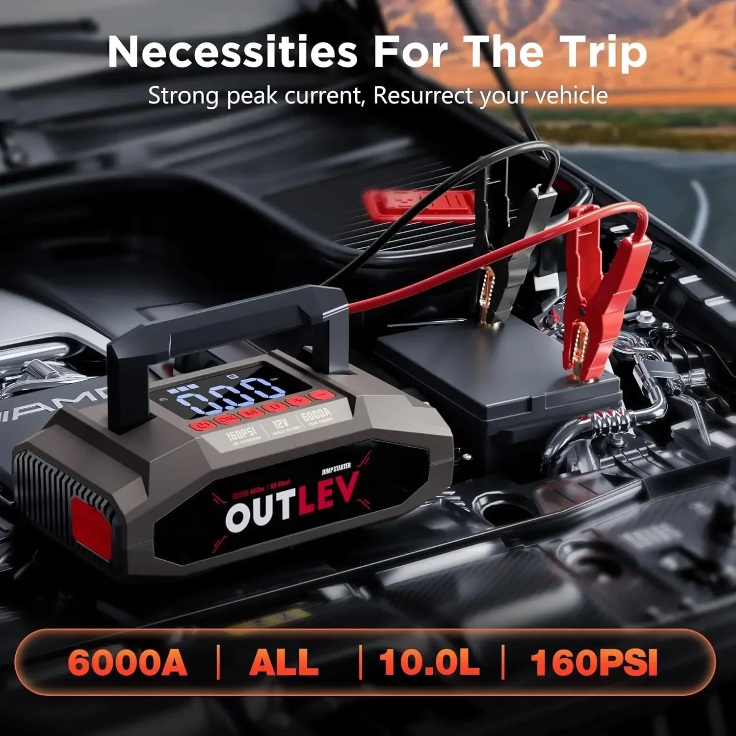 Jump Starter for Car Battery, 6000A Portable Jump Starter with Air Compressor 160PSI, Car Jumper Starter Portable for Trucks RV