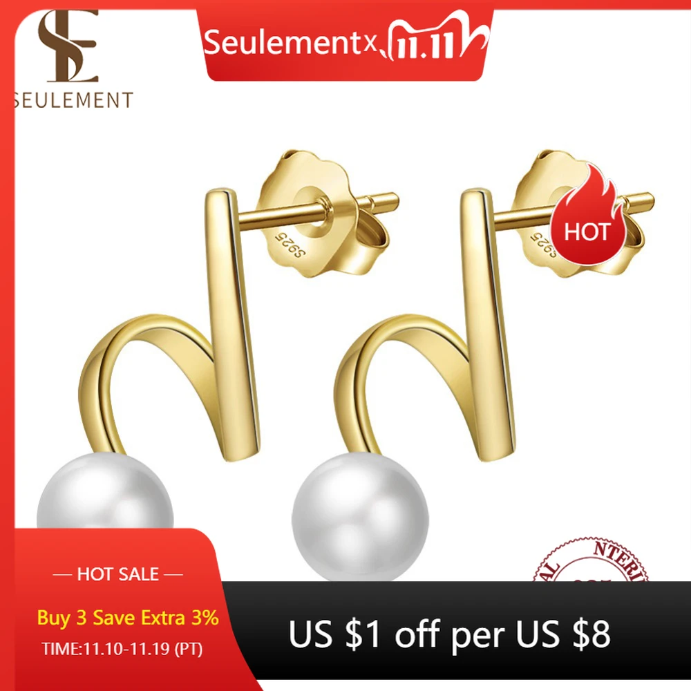 

Seulement Vintage Bend 925 Sterling Silver Cultured Freashwater Pearl Stud Earrings for Women 14K Gold Earrings Party Jewelry