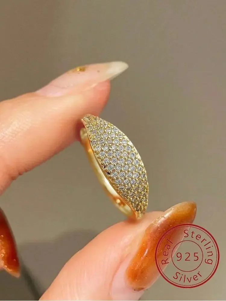 

925 Sterling Silver Minimalism Gorgeous Golden Full Zircon Ring For Women Engagement Wedding Fashion High Quality Fine Jewelry