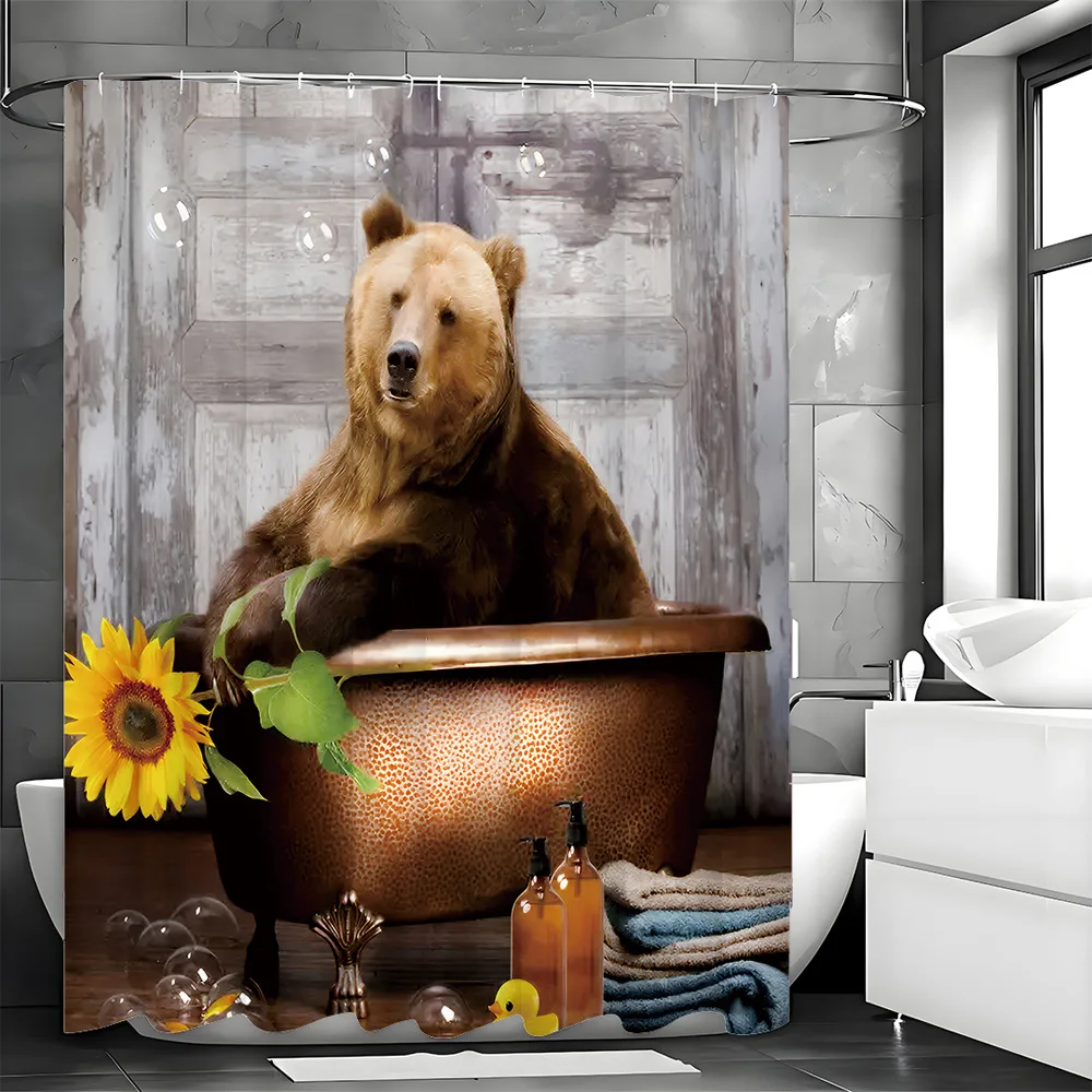 

Занавеска для душа для ванны с коричневым медведем, моющаяся грязеотталкивающая насадка для душа, водонепроницаемая полиэстеровая занавеска для ванны для домашнего декора