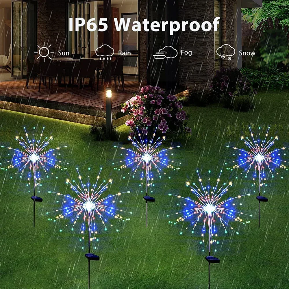 Solar Firework Light Grass Globe Dandelion 60/150/200 LED Fireworks Lamp For Garden Lawn Landscape Holiday Christmas Lights