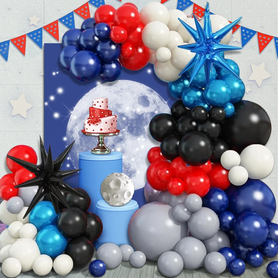 115 Stück Rot Schwarz Sand Weiß Grau Metallic Blau Ballon Girlande Bogen Set 22 Zoll Schwarz Blau Sprengstern Ballon für Held Thema Geburtstag Party Dekoration Herren Junggesellenabschied Erwachsene
