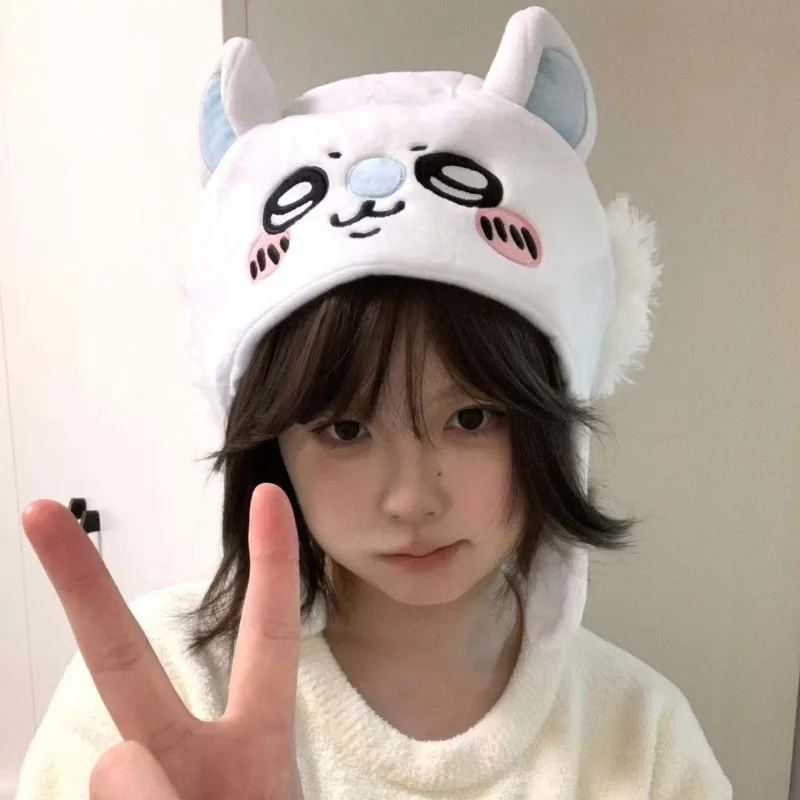 MINISO Chiikawa Momonga 2026 هود قبعة اليابانية الجميلة الكرتون أفخم الدفء لطيف هدية التطريز فتاة Kawaii صورة أنيمي #3