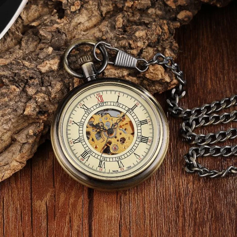 Retro fashion manual mechanical pocket watch with smooth mesh pattern mechanical large pocket watch