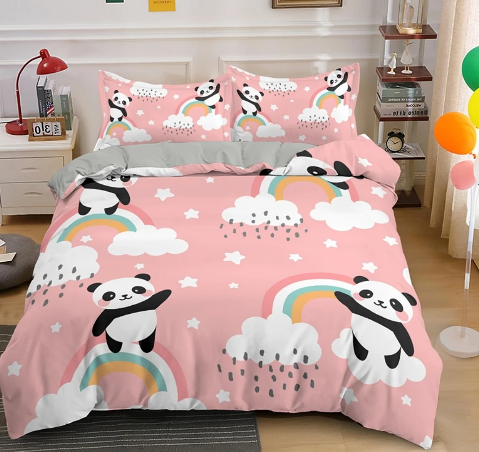 

Пододеяльник с милой пандой из мультфильма, комплект постельного белья с 3D принтом, детский подарок для девочек, одинарный большой комплект из 3 предметов King Size с 2 наволочками
