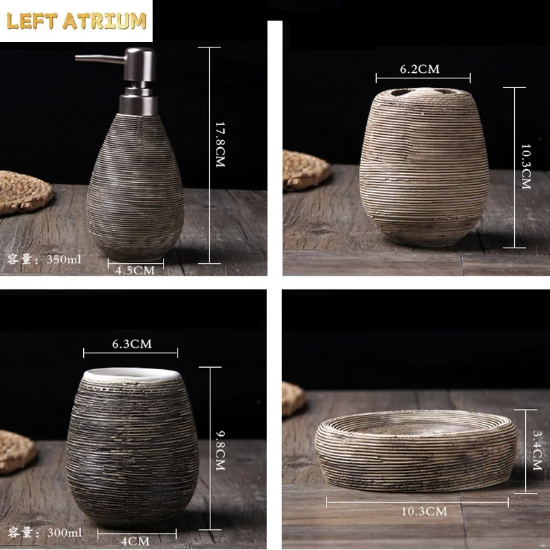 Hand-drawing European Style Bathroom Five-piece Ceramic Lotion Bottle Bathroom Supplies Kit Bathroom Decoration Accessories