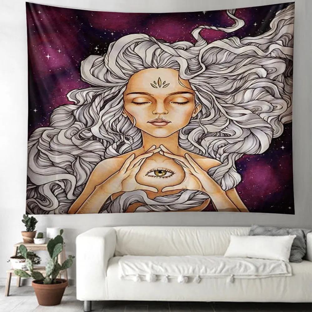 

Magic Witchcraft Personality Woman Wall Hanging Tapestry Art Deco Blanket Curtain Hanging at Home Bedroom Living Room Decoration