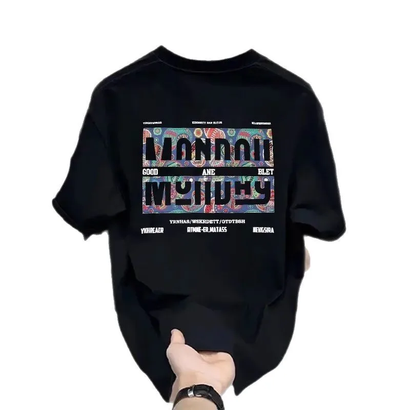 Summer 230g heavy cotton fashion versatile short-sleeved t-shirt men's fashion casual printed half-sleeved top image 5