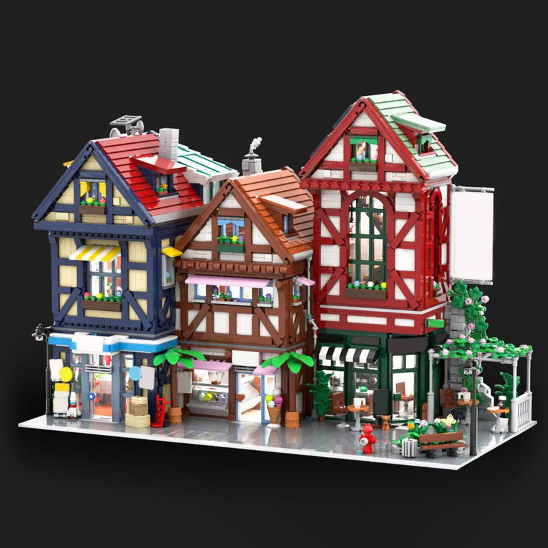 6728pcs MOC Comic Store, Ice Cream Shop and Coffee House Architecture Building Blocks Model Children Festival Gifts