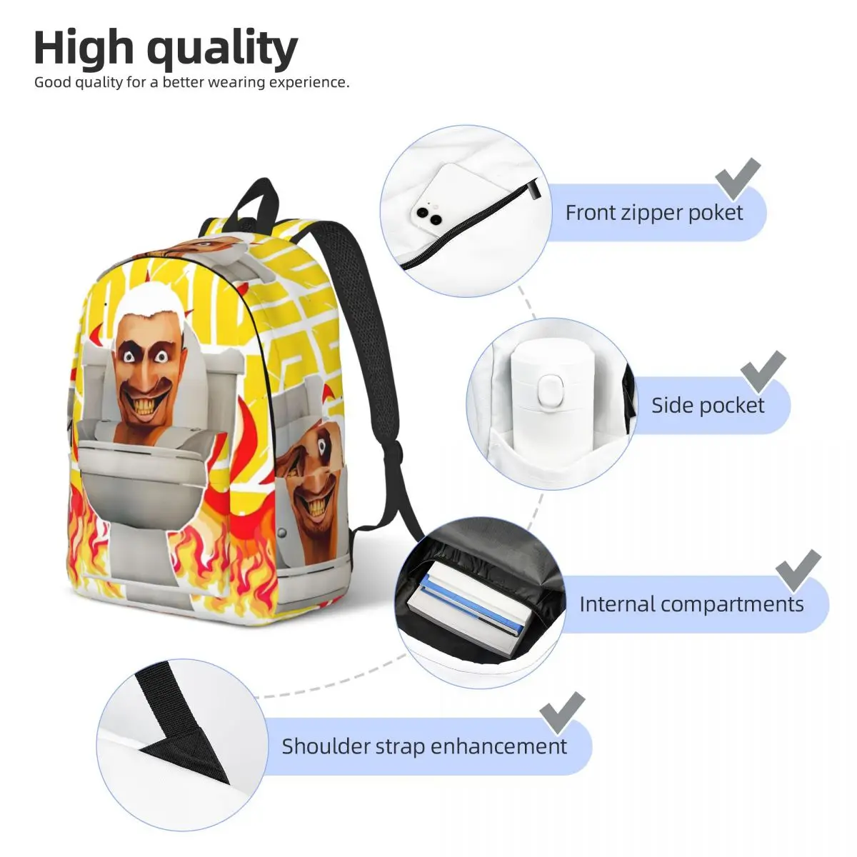 Skibidi-Mochila escolar de lona para homens e mulheres, mochila para viagens universitárias, Speakerman, TVman, mochila