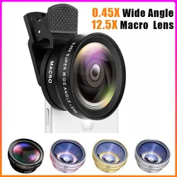 2 IN 1 Lens Universal Clip 37mm Mobile Phone Lens Professional 0.45x 49uv Super Wide-Angle + Macro HD Lens For iPhone Android