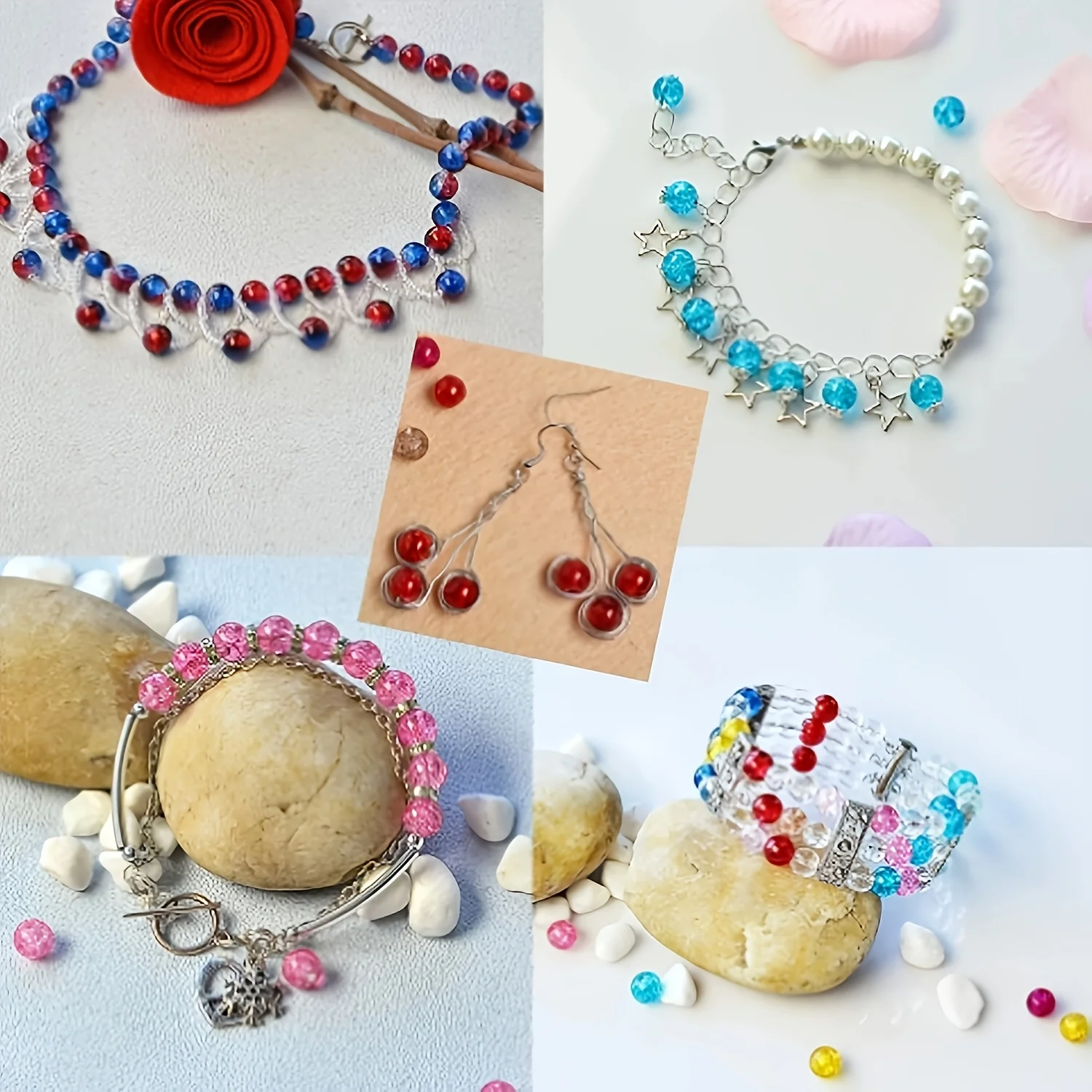 160 Stück 8mm Rot-Weiß Transparente Rissperlen mit Löchern für DIY-Armbänder, Valentinstag-Schmuckherstellung – Detail 3