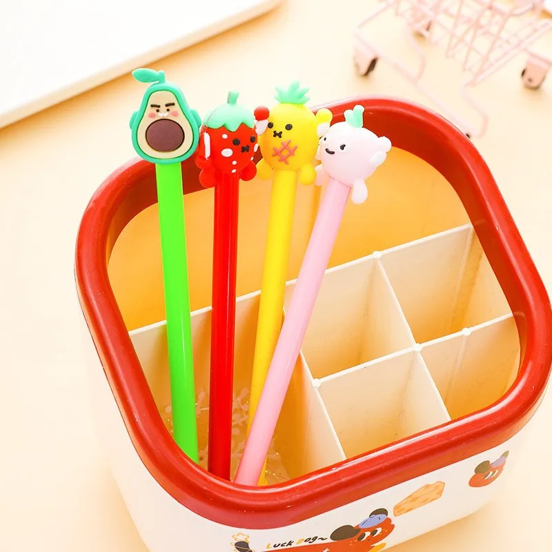 4 قطع من أقلام جل وجه الفاكهة، أدوات كتابة على شكل كرتوني، قبضة مريحة للأطفال، أدوات مكتبية مدرسية