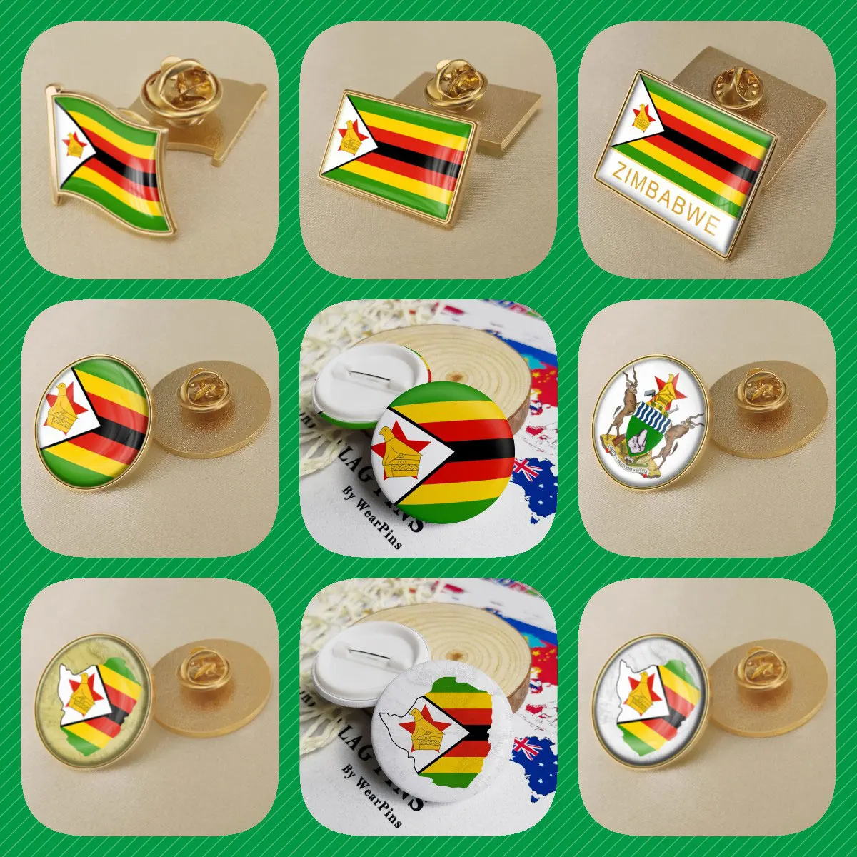 Zimbabwe Zimbabwean Flag National Emblem National Flower Brooches Badges Lapel Pins