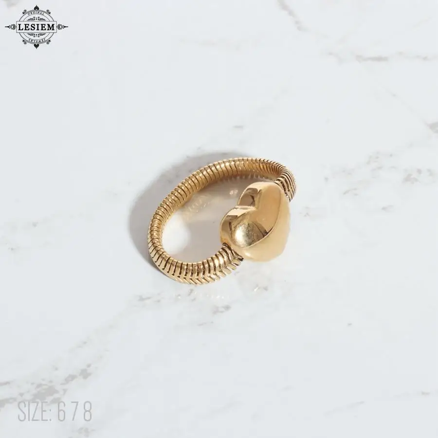 LESIEM Hot Gift Gold Plated size 6 7 8 Female Friend Engagement rings soft snake chain heart ring Jewelry on the neck diy