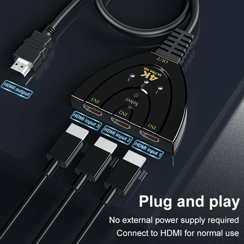 4K HDMI Switcher 3 Cổng HDMI Switch 3 Trong 1 Ra Với Tốc Độ Cao Chuyển Đổi Bộ Chia Hình Heo Cáp Hỗ Trợ full HD 4K 1080P 3D Người Chơi