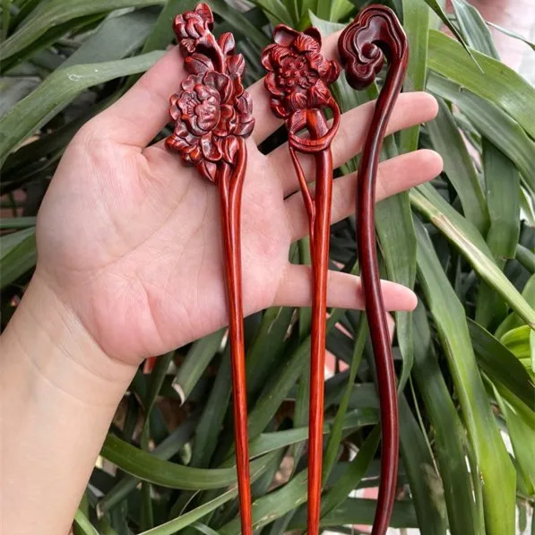 

Chinese Retro Style Peach Wood Handmade Carved Hairpin Hollow Out Hair Stick Hairpin Women Hair Styling Tools Hair Accessories