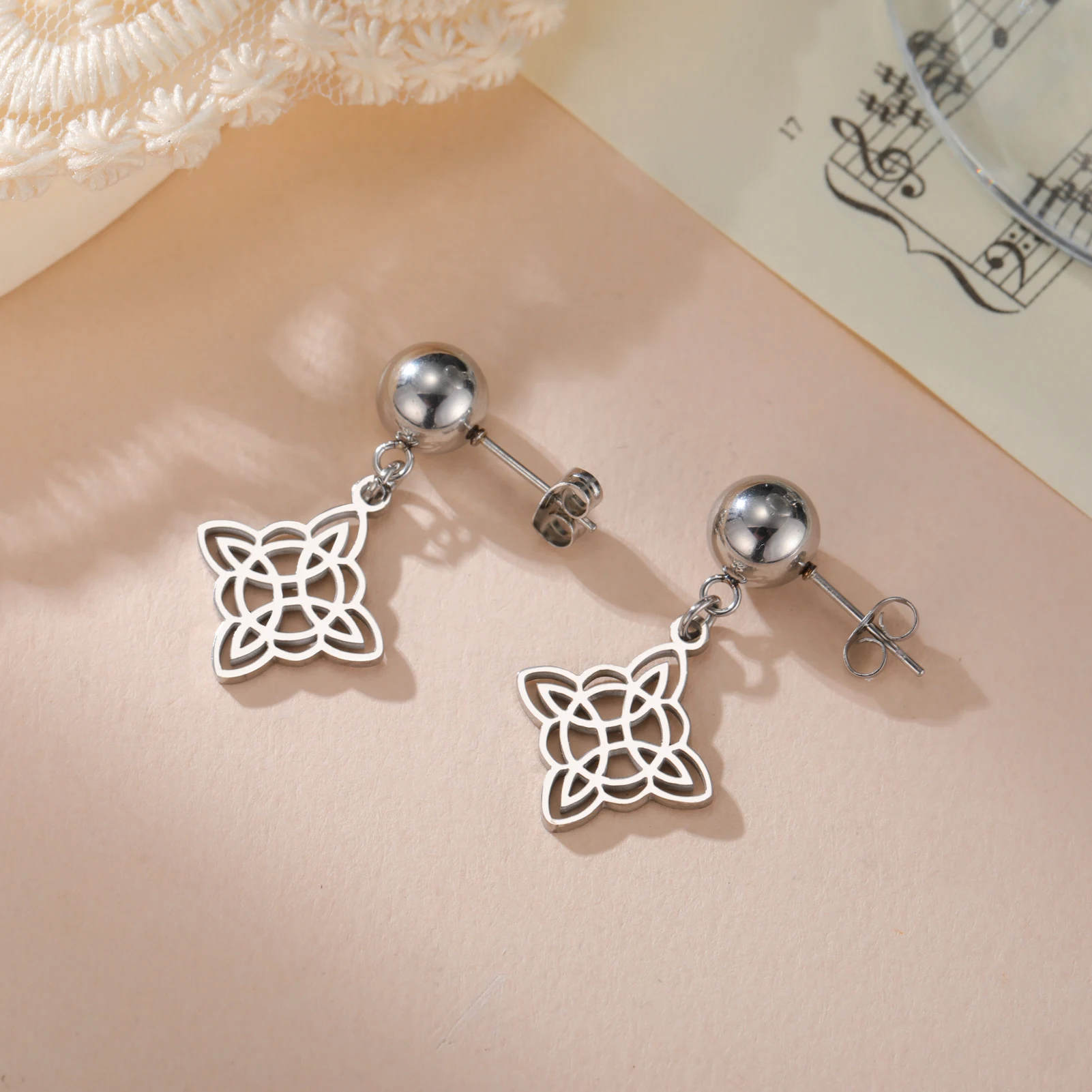 Irish Witch Knot Pendant Earrings Stainless Steel Women\'s Witchcraft Lucky Talisman Celtic Knot Jewelry Gift