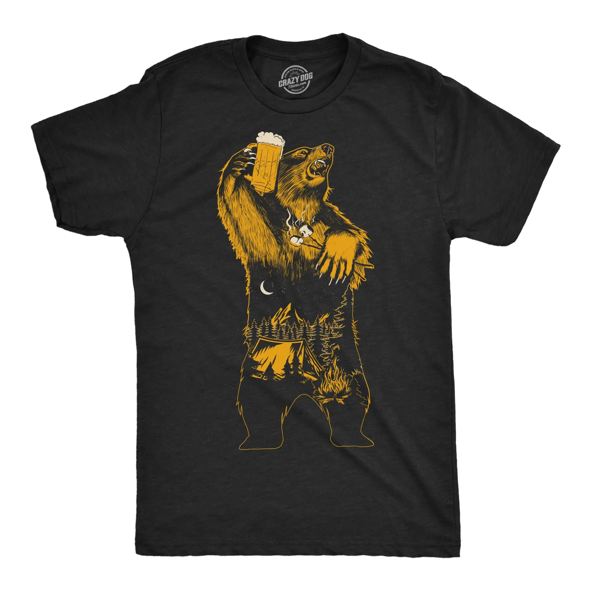 

Mens Camping Party Bear T Shirt Funny Outdoor Drinking Partying Nature Lovers Tee for Guys Mens Funny T Shirts