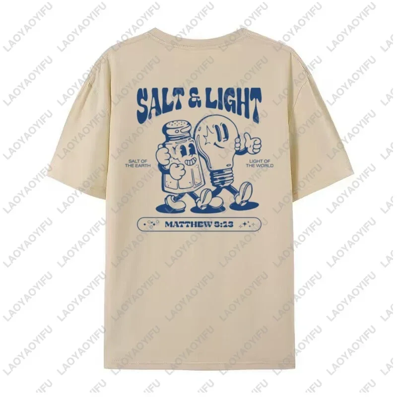 Salt Light Funny Bible Verse T-Shirts Back Print Retro Streetwear Graphic Tees Women Men Christian T Shirt Jesus Faith Top Gifts view 2
