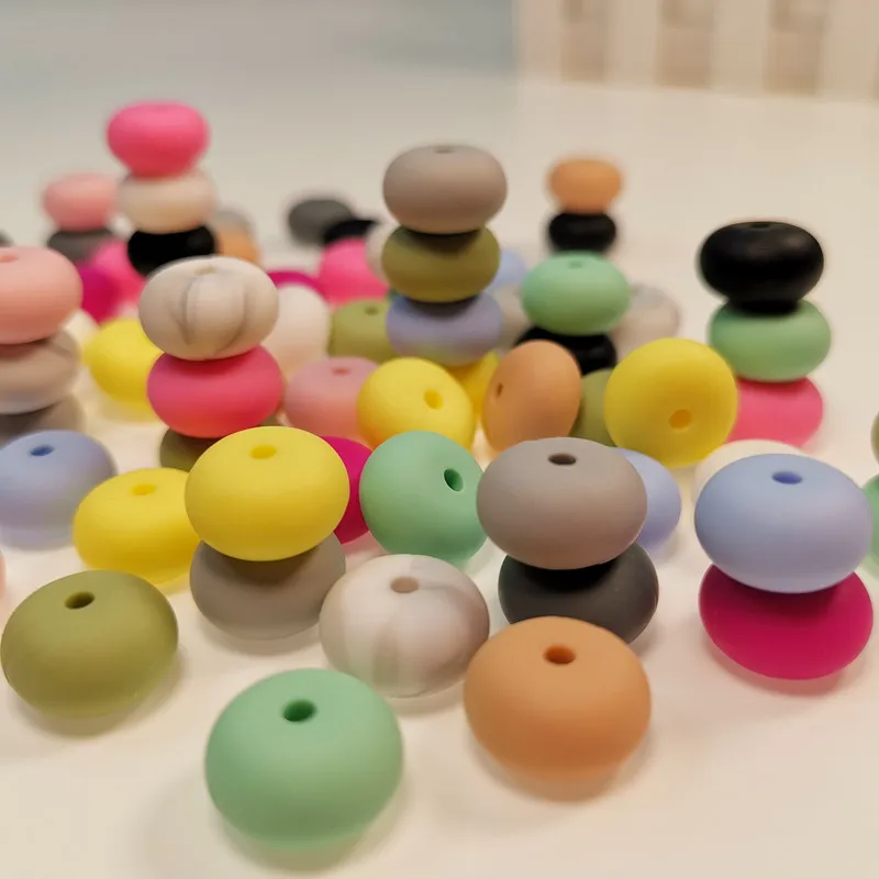 Silicone Abacus Beads 14mm 50Pcs Baby Teething  Loose Beads DIY Pacifier Chain Care Baby Molar Teether Toy BPA Free Chewable