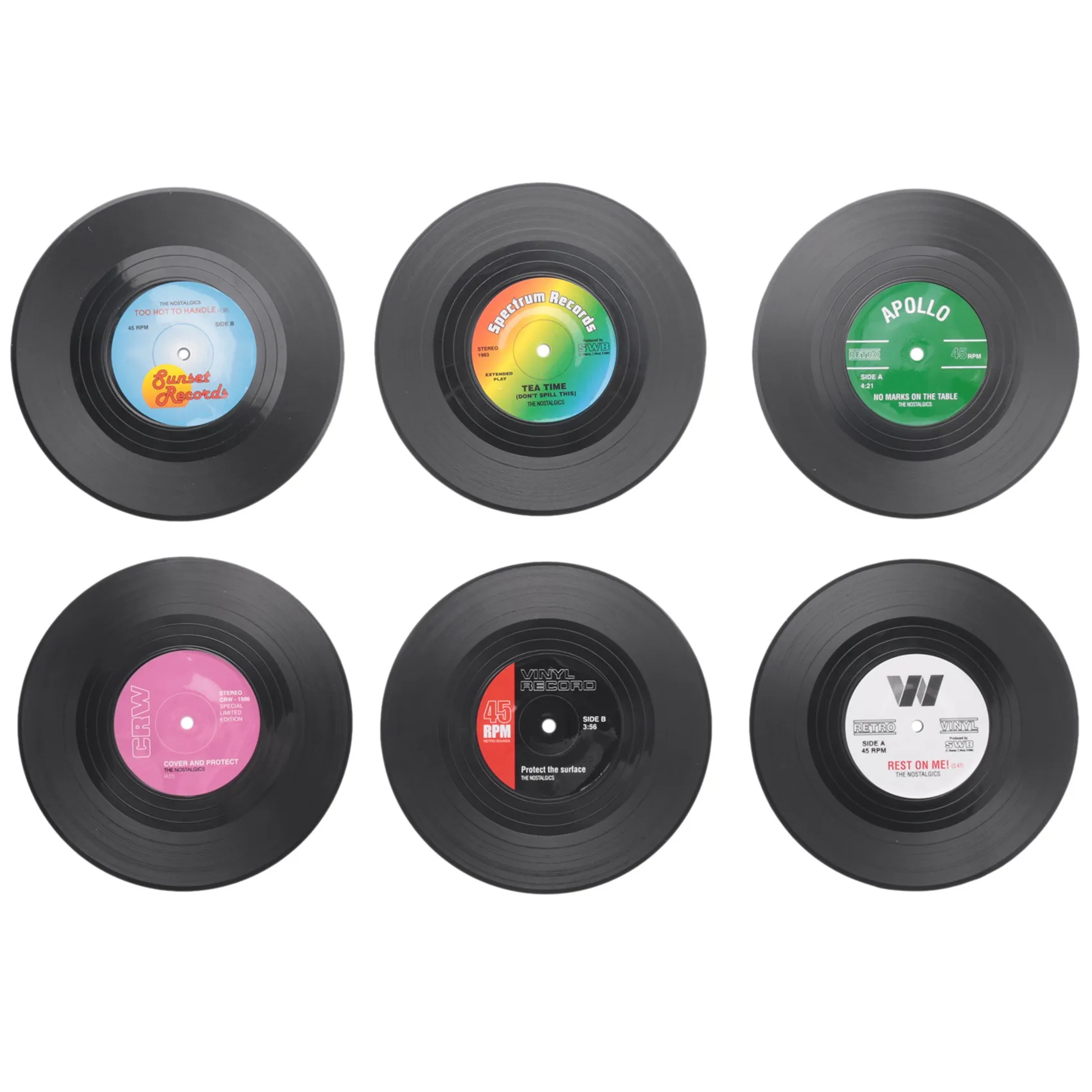 6pieces / Set Spinning Retro Vinyl Disc Drink Coasters