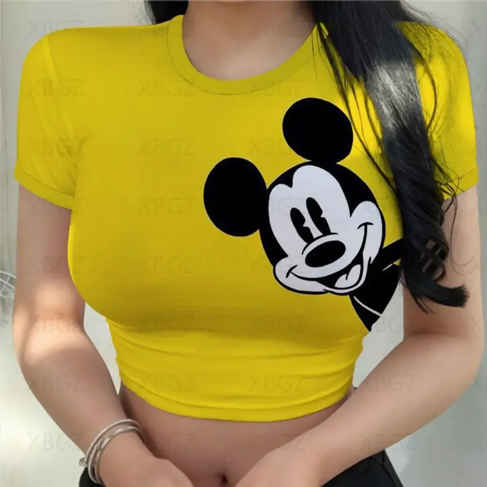 2024 Minnie Mouse Party Woman Clothes Sexy Women\'s T-shirt Slim Fit Crop Top Print Y2k Tight Fashion Blouses Mickey T-shirts