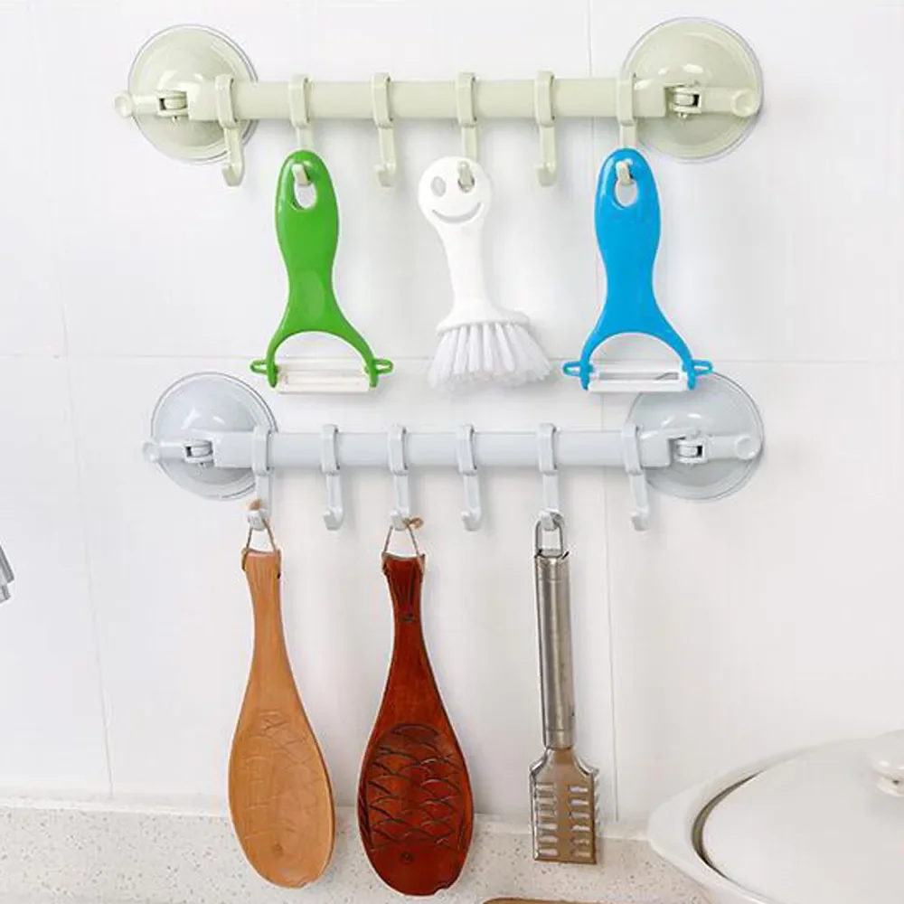 1 PC Bathroom Hanger Hooks Durable Wall Vacuum Rack Suction Cup 6 Hooks Towel Bathroom Kitchen Holder Sucker Hanger Storage