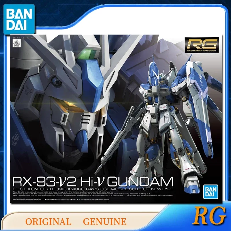 Bandai Original Genuine RG RX-93-V2 Hi-v GUNDAM Anime Action Figures Toys for Boys Girls Kids Gift Collectible Model Ornaments