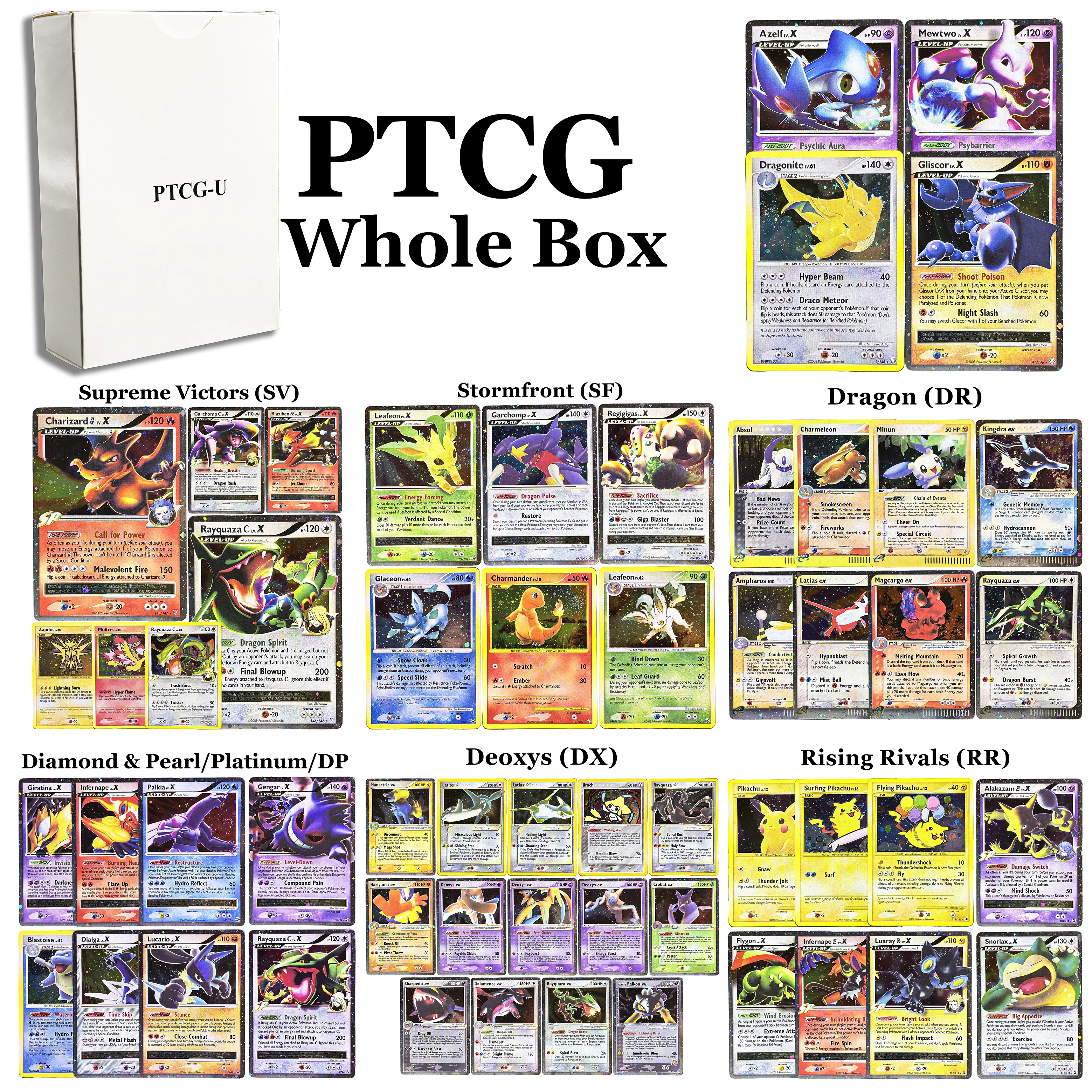 Conjunto Completo de Cartas PKM Dragon/Stormfront/Deoxys/Rising Rivals/Legends Awakened/Supreme Victors Coleção Ultra Rara PTCG